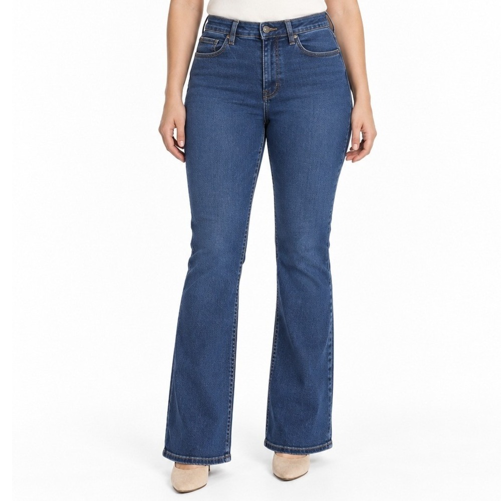 Lands End Mid Rise Curvy Bootcut Jeans Womens 8 Blue Stretch Denim Classic